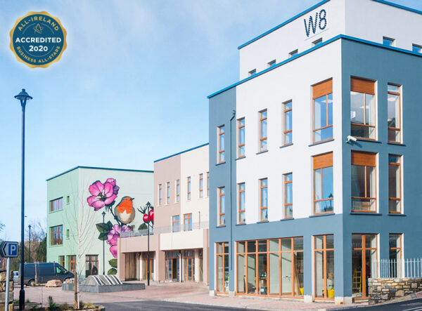 W8 Centre, view of site from Church Lane street side, W8 Village holiday accommodation, Osta restaurant, culture and innovation - Manorhamilton, Ireland.